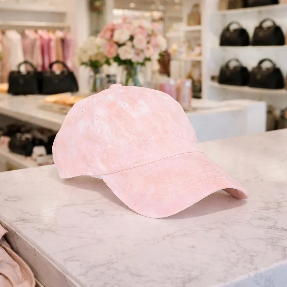 Pink Tie Dye Baseball Cap Adjustable‎ Cotton Twill Dad Hat Women Pink White